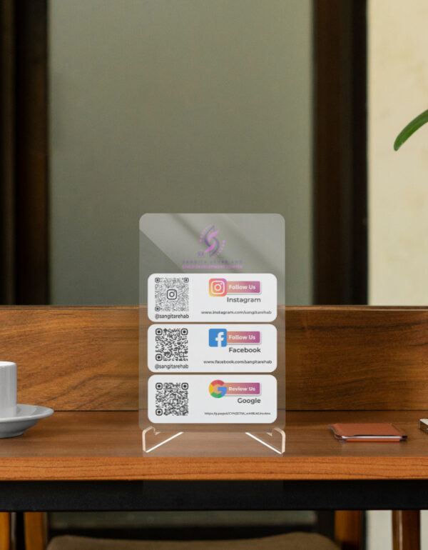 Sangita Rehab - Acrylic Display Stand (With QR Code)